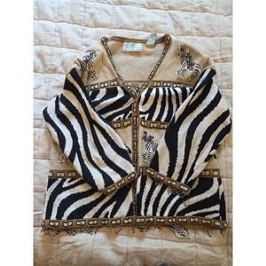 Design Options by Philip Jane Gordon Sweater M Zebra Safari‎ Beaded Button Up